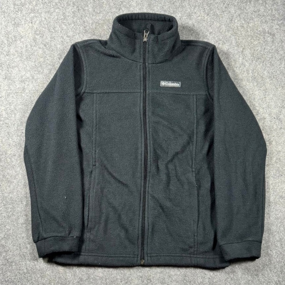 Columbia Womens Full Zip Fleece Jacket Dark Gray Mock Neck Size Medium M 10/12